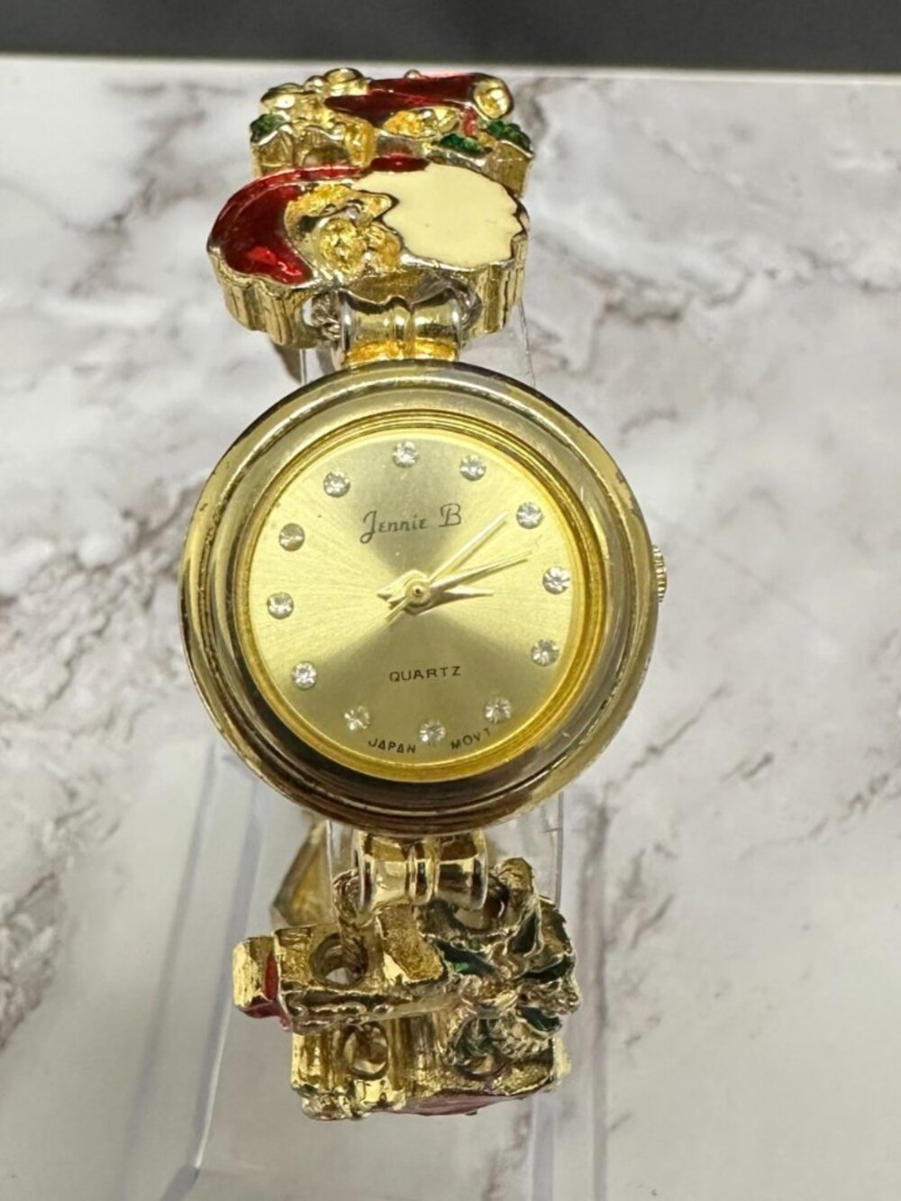 Vintage Jennie B Watch Women Gold Tone Christmas Charms Band New Battery 7"